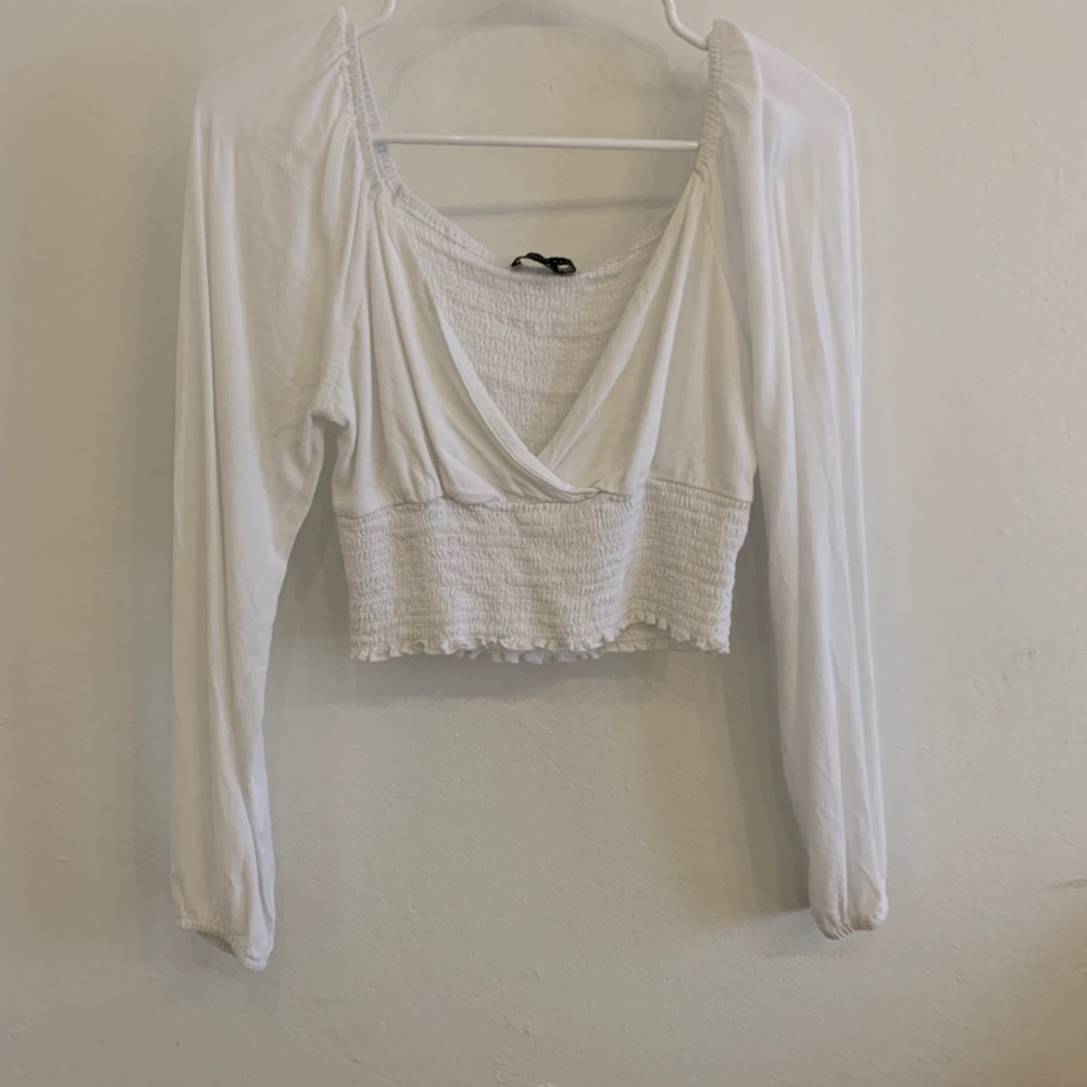 PACSUN WHITE SMOCKED CROP TOP